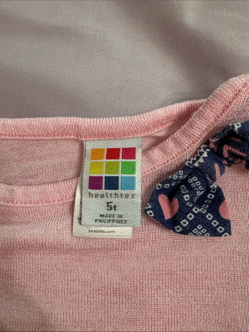 healthtex Pink Short-Sleeve Top with White Chiffon Hem and Navy Bow